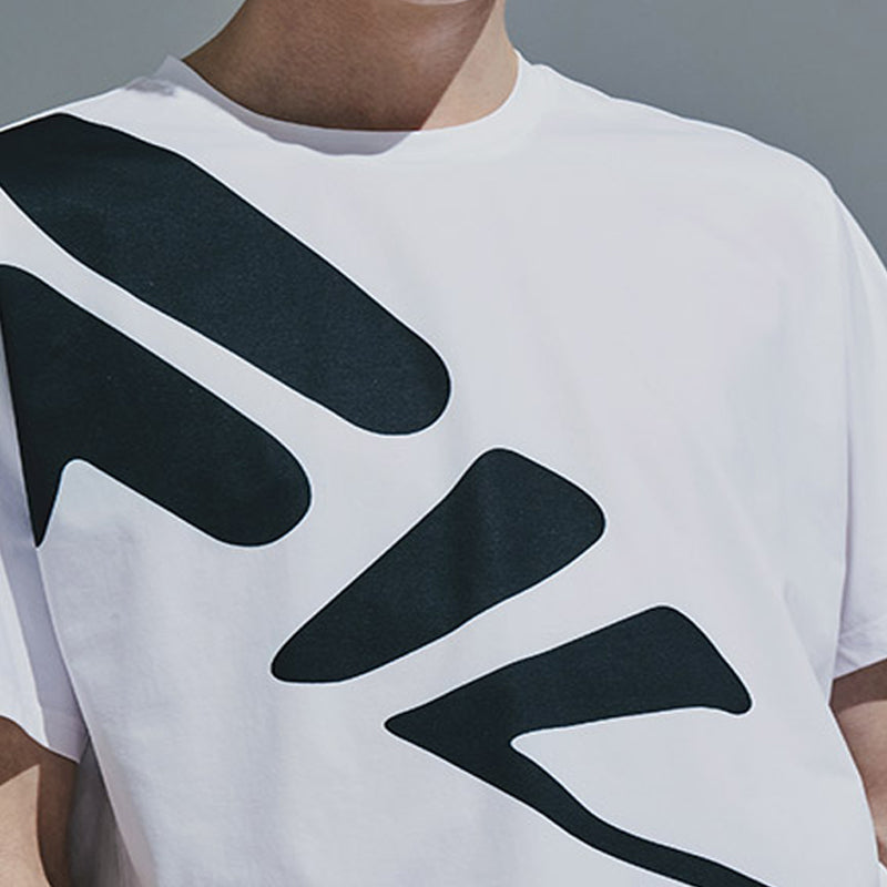 Men's FILA Water Ripple Printing Running Short Sleeve White T-Shirt A11M022108F-WT