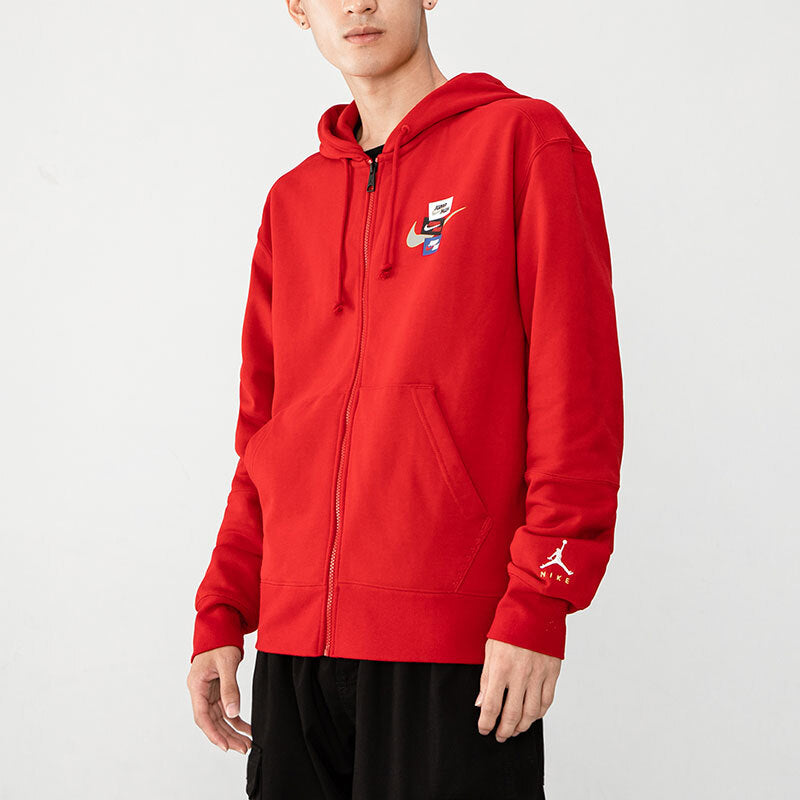 Men's Air Jordan Woven Label Logo Sports Hooded Jacket Red DH7727-687
