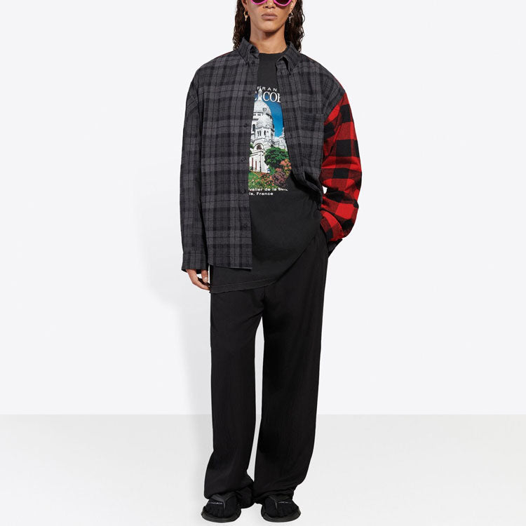 Balenciaga Patchwork Plaid Flannel Shirt 'Red Black' 647364TJM136167