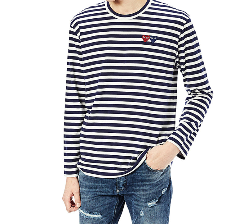 COMME des GARCONS PLAY Striped Double Logo Long Sleeves Tee 'Black White' AZ-T228-051-1