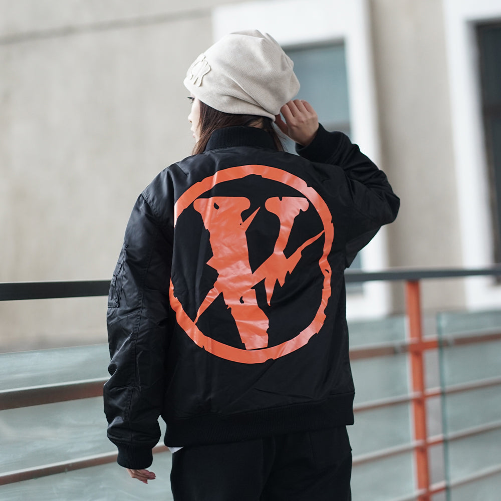 VLONE x Fragment Design Crossover Back Large V Reversible Padded Jacket 'Black Orange' VLJK21001