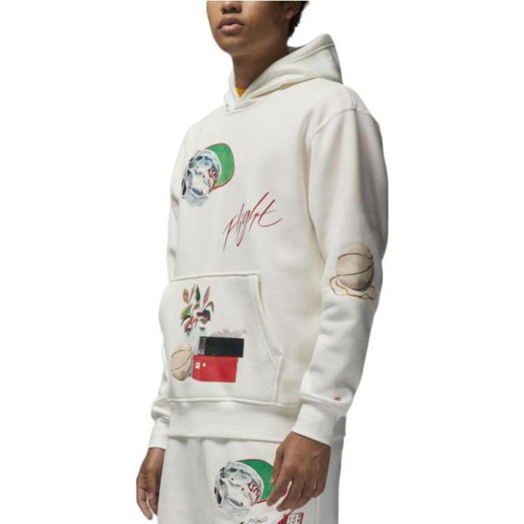 Air Jordan Alphabet Pattern Pullover Hooded Long Sleeves Hoodie Men's White DQ8044-133