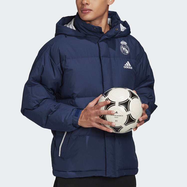 adidas Real SSP DW JKT Real Madrid Soccer/Football protection against cold Stay Warm Detachable hooded down Jacket Blue FQ3318