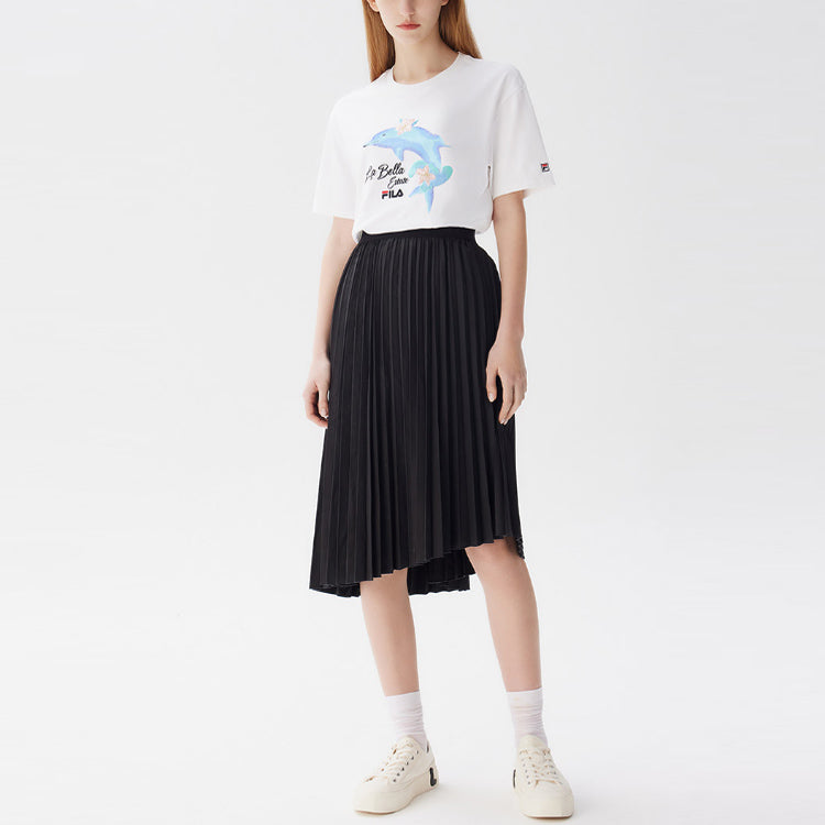(WMNS) FILA Dolphin Printing Casual Sports Short Sleeve White F51W128107F-WT