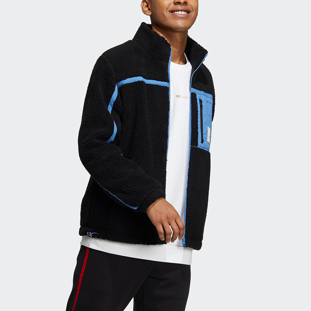 adidas neo U Radio W Jkt Contrasting Colors Pocket Fleece Stay Warm logo Sports Stand Collar Jacket Black HG9038