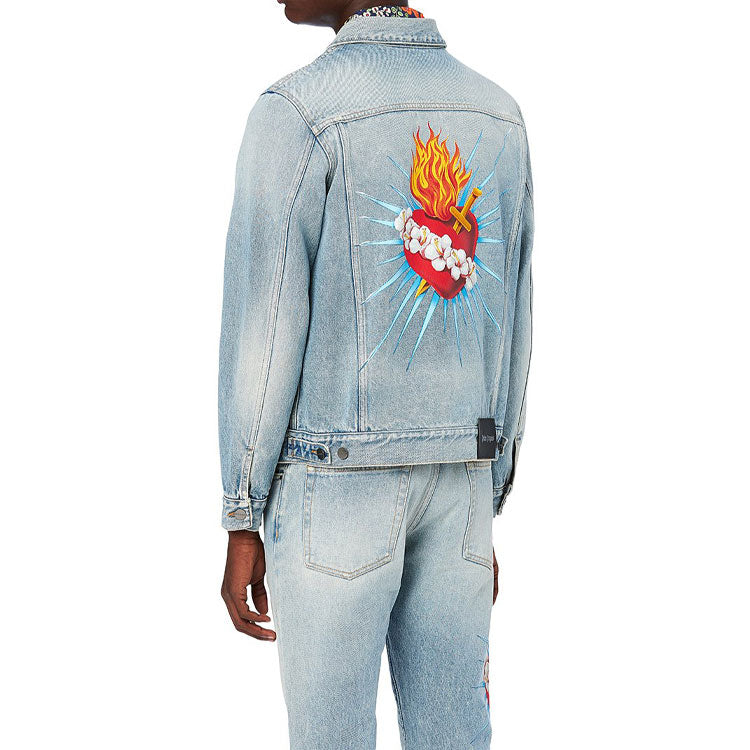 Men's PALM ANGELS Printing Denim Jacket Blue PMYE013S203430188588