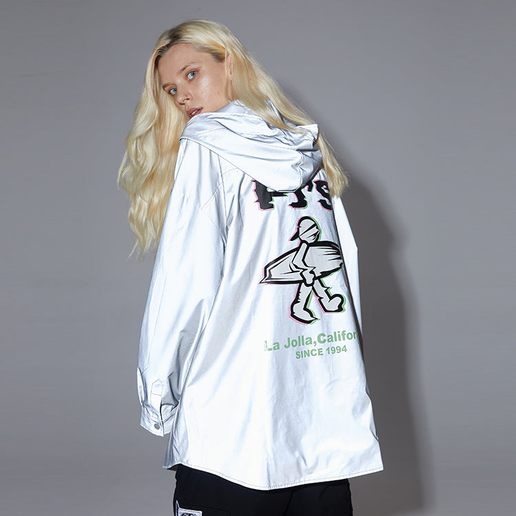 PJs Vigor Surf Laser Reflective Classic Series hooded Windproof Reflective Jacket Unisex Silver Gray 20FWJK20013P