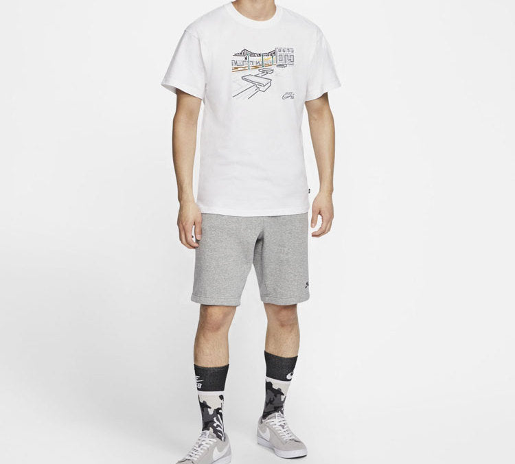 Nike Graffiti Printing Skateboard Short Sleeve White CU0287-100