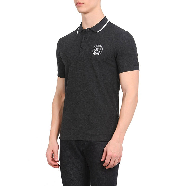Men's Burberry Embroidered Logo Short Sleeve Polo Shirt Black 80078501