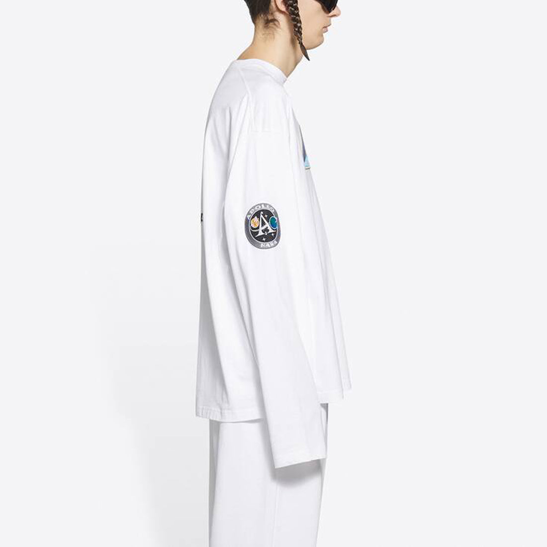 Men's Balenciaga x NASA Crossover Space Printing Long Sleeves Round Neck Long Sleeves White 662496TKVD79040