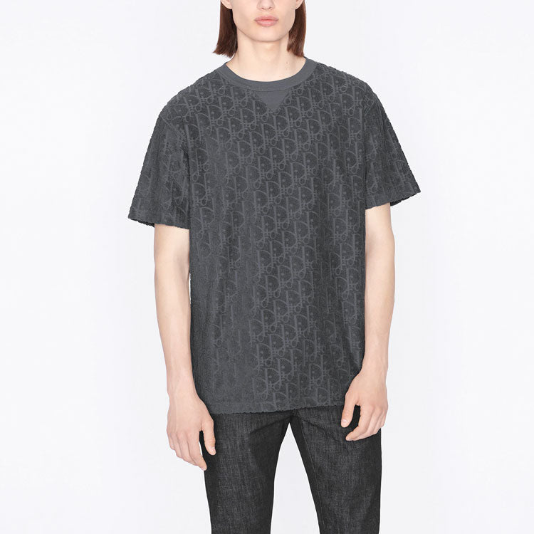 Men's DIOR SS22 Oblique Printing Cotton Round Neck Short Sleeve Gray 113J692A0614-C888