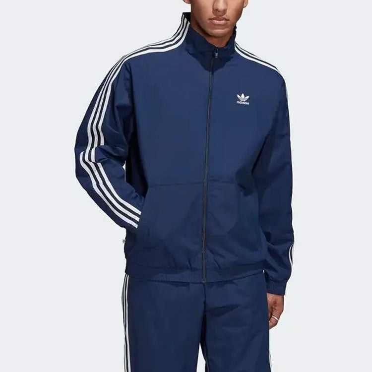 Men's adidas originals Logo Printing Side Classic Zipper Stand Collar Sports Jacket Autumn Blue HL2189