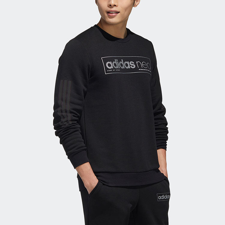 adidas neo Casual Sports Printing Logo Round Neck Pullover Black GK8769