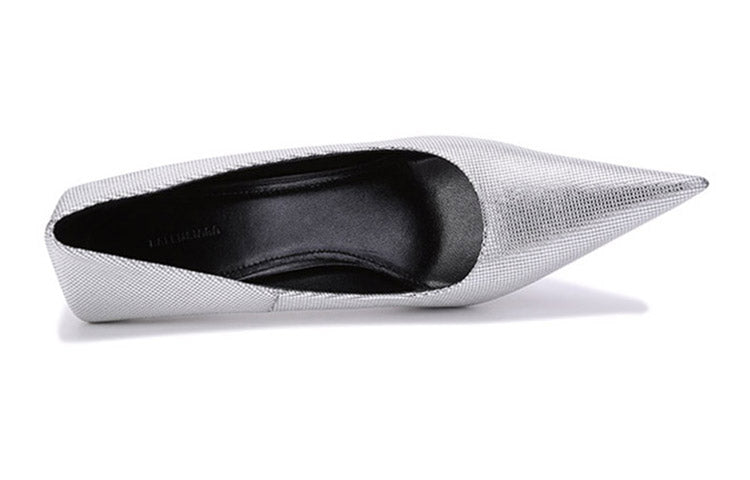 (WMNS) Balenciaga Embossed Square Knife Pumps 'Silver' 572879WBB208100