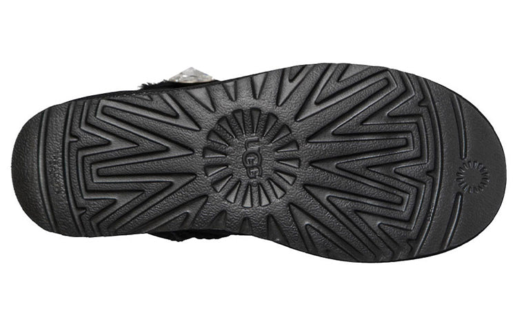 (WMNS) UGG Mini Bailey Button Bling Fleece Lined 'Black White' 1016554-BLK
