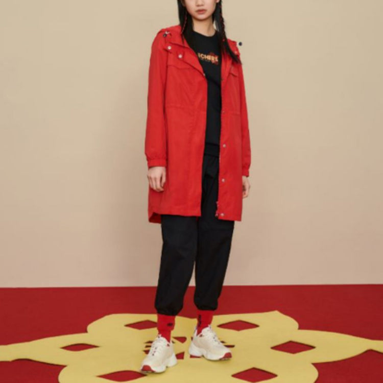 (WMNS) Skechers CNY Series Casual Long Jacket 'Black Red' L122W071-114723