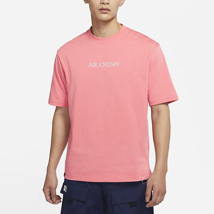 Men's Air Jordan Solid Color Alphabet Logo Printing Round Neck Short Sleeve Pink T-Shirt DO6100-604