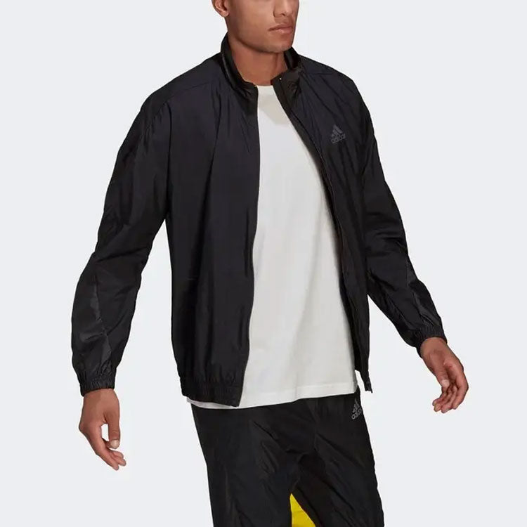 Men's adidas Logo Printing Solid Color Stand Collar Jacket Autumn Black GQ1186