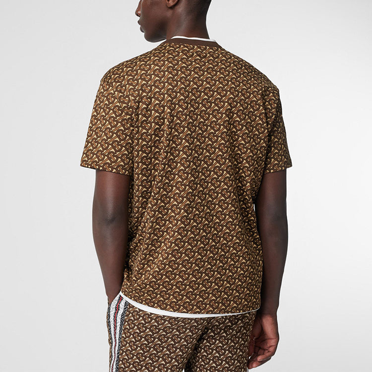 Men's Burberry Logo Stripe Printing Short Sleeve Brown 80182391