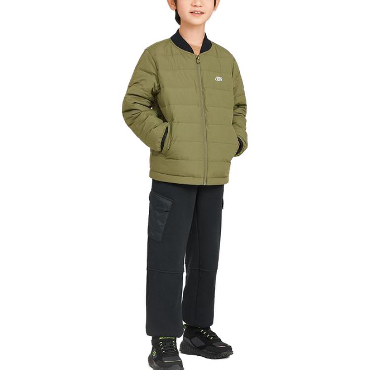 (GS) Skechers Hooded Zip-up 3-In-1 Down Jacket 'Green Black Yellow' L421B019