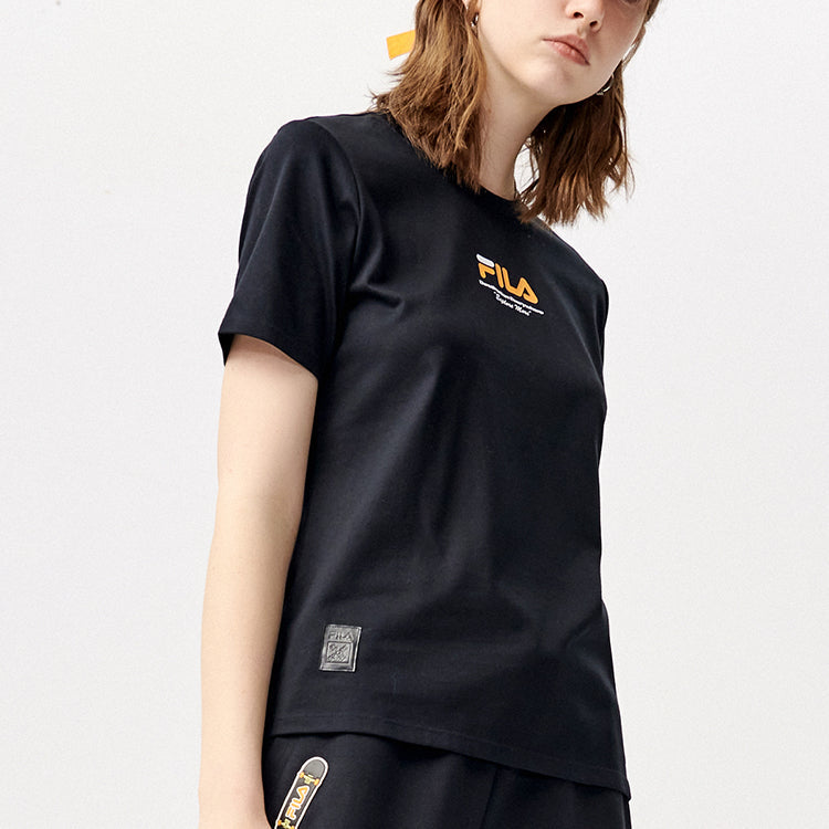 FILA FUSION Back Pattern Printing Sports Round Neck Short Sleeve Black T11W123101F-BK