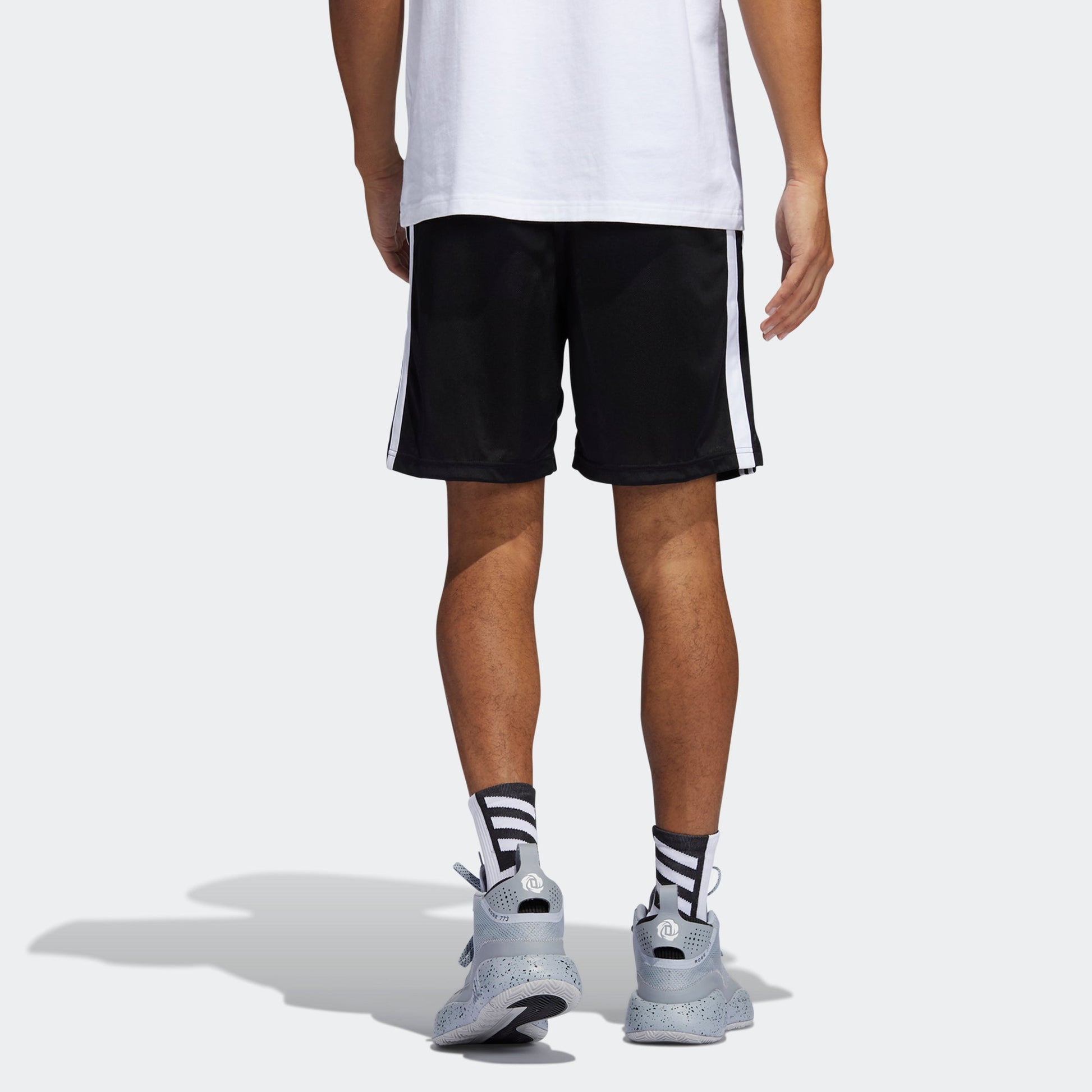 Men's adidas Rose Short Ross Stripe Patchwork Print Loose Basketball Sports Shorts Black GV4650