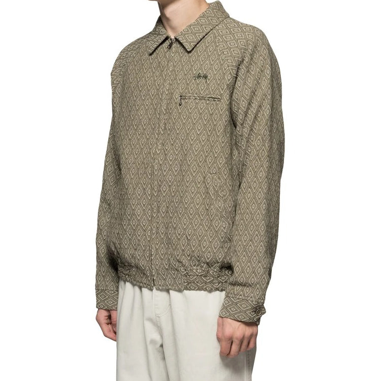 Stussy Bryan Diamond Rhombus Full Print Pattern Unisex Khaki Jacket 115491