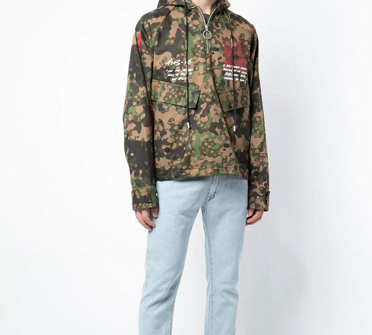 Off-White MONALISA Printing Zipper Hooded pullover Men Camo OMEA175S19D070059920