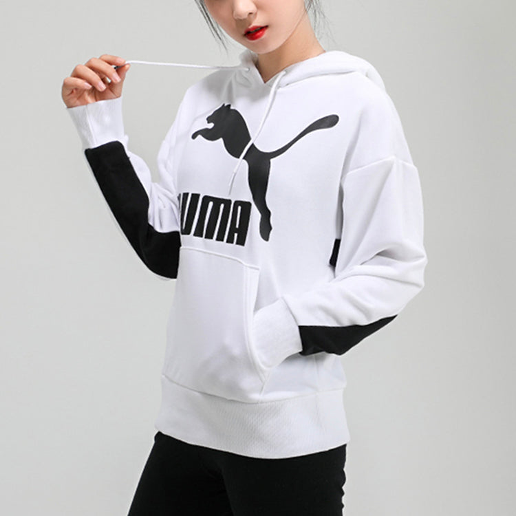 (WMNS) PUMA Classics Logo Hoodie 'White Black' 599197-02