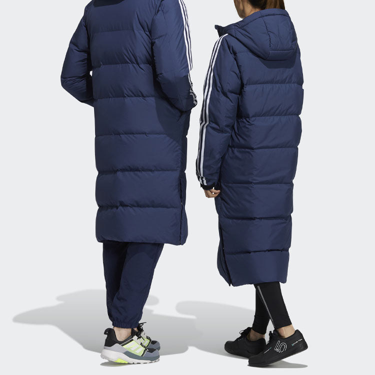 adidas Terrex 3st Long Coat Outdoor Sports Mid-Length Stay Warm Hooded Down Jacket Blue H20763