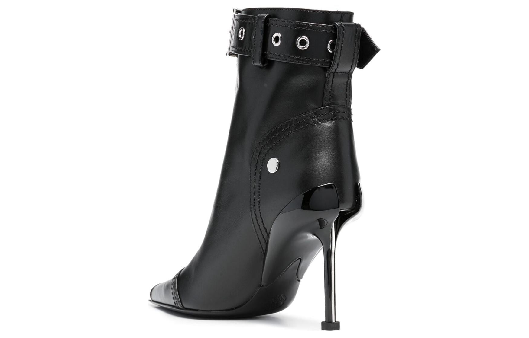 (WMNS) Alexander McQueen Leather Heel Ankle Boots 'Black' 768101WIDR41081