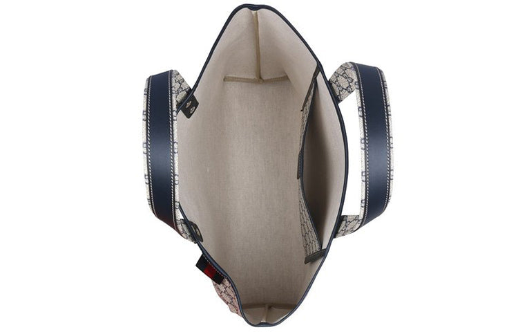 (WMNS) Gucci Logo Leather Canvas Large Capacity Shoulder Bag Beige / Navy Blue 211134-KGD3N-4080