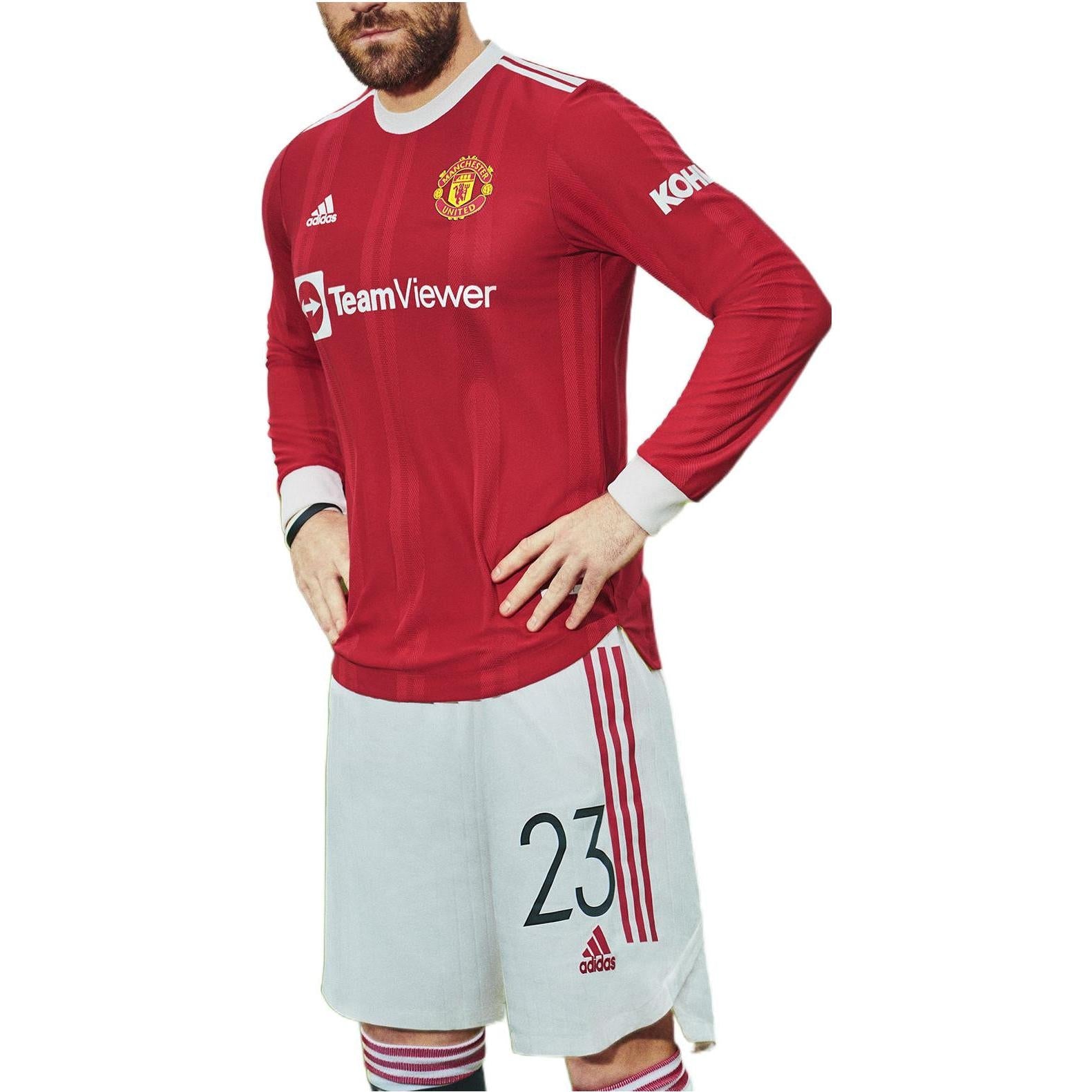 adidas 21/22 Season Manchester United Colorblock Stripe Round Neck Casual Long Sleeves Red H58696