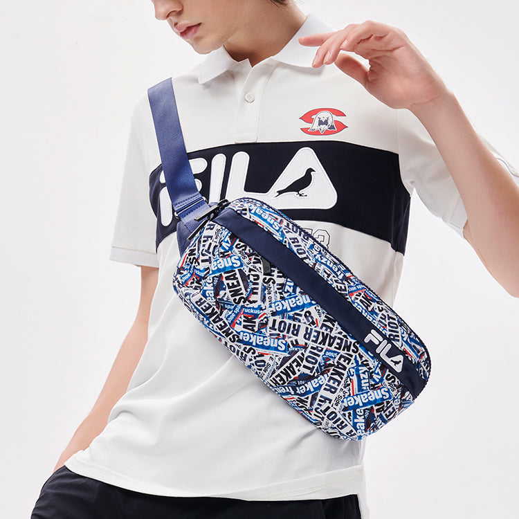 Men's FILA FUSION x staple Crossover Contrasting Colors Logo Sports Short Sleeve Polo Shirt White T11M134107F-WT