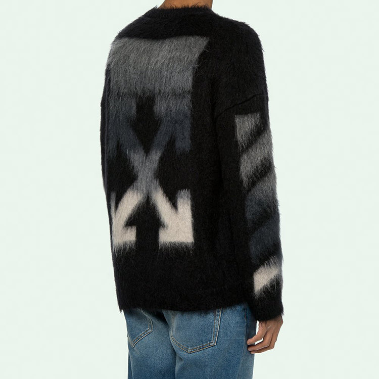 Men's Off-White Fleece Round Neck Knit Black OMHA036R20B020231088