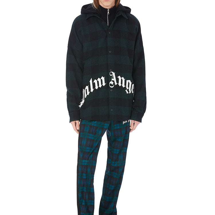 PALM ANGELS Men's Logo Print Hooded Overshirt Green PMGA042E20FAB0015701