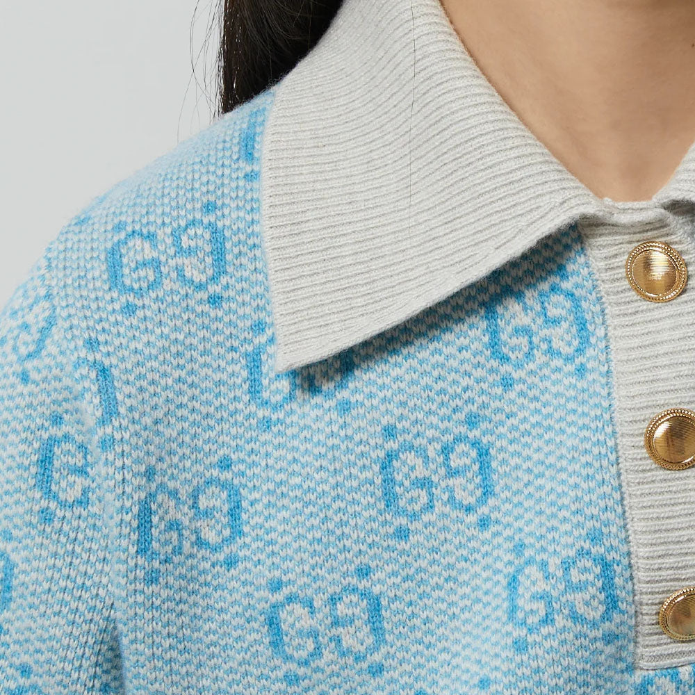 (WMNS) Gucci GG Wool Jacquard Polo 'Light Blue' 773631-XKDK5-4576