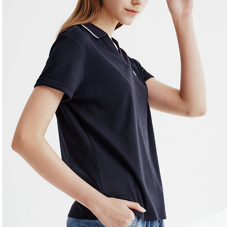 (WMNS) FILA Embroidered Logo V neck Short Sleeve Polo Shirt Navy Blue F61W028104F-NV