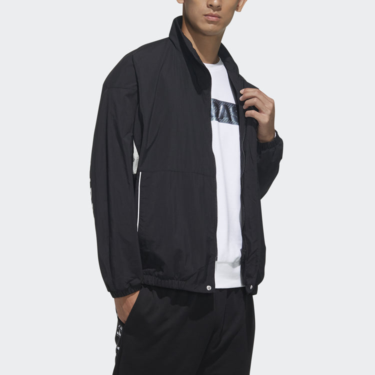 adidas Outlets Stand Collar Casual Sports Jacket Black HN8479