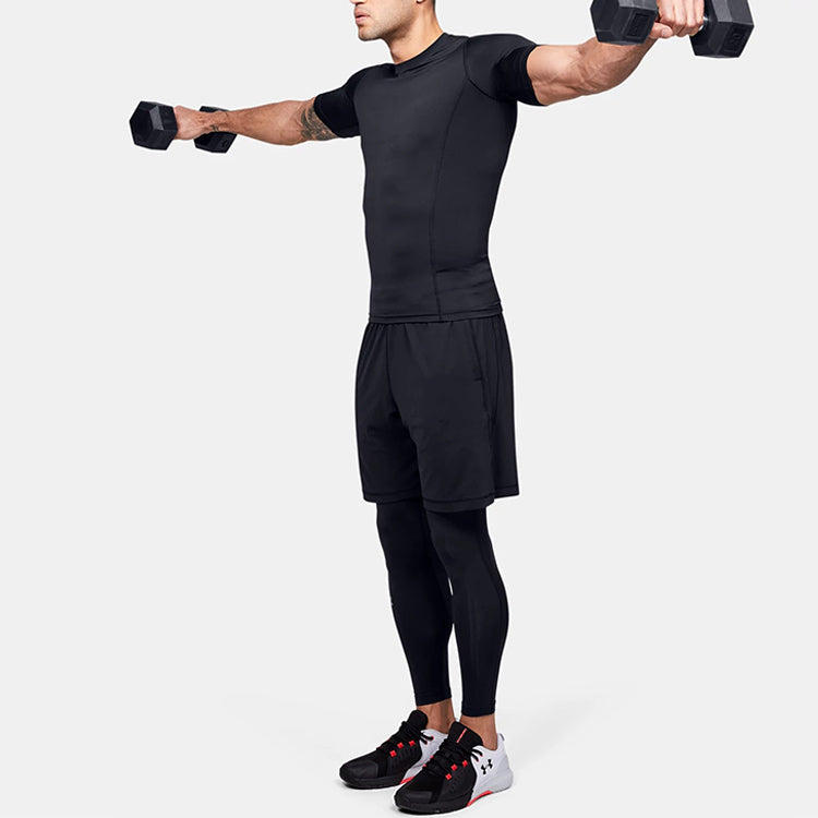 Men's Under Armour Casual Breathable Round Neck Tight Sports Short Sleeve Black 1351815-001
