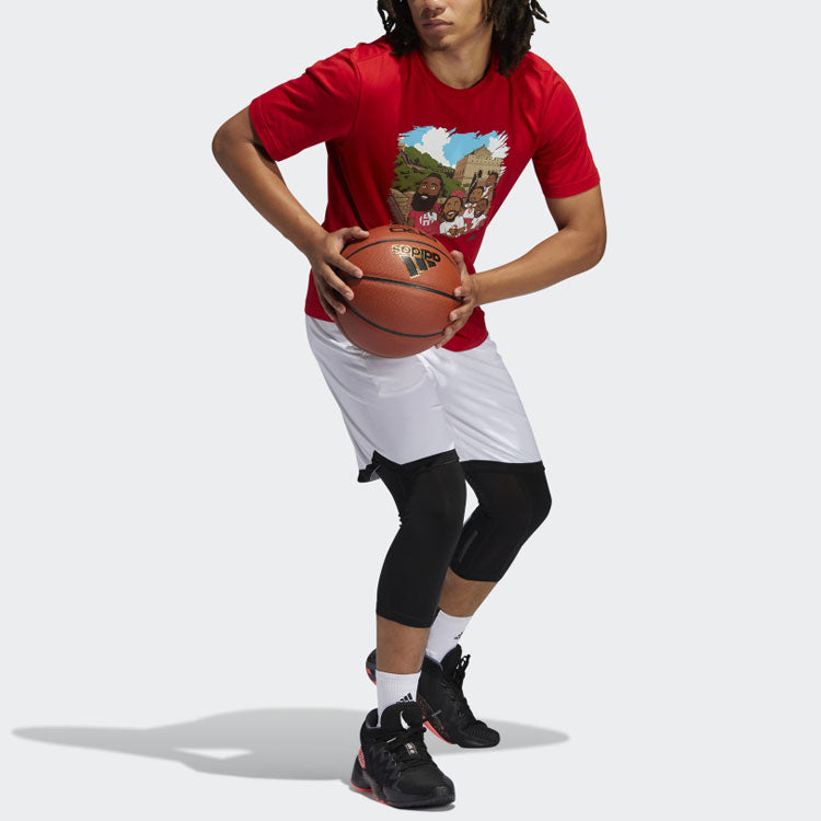 Men's adidas Basketball Sports Printing Round Neck Short Sleeve Red T-Shirt GL4425