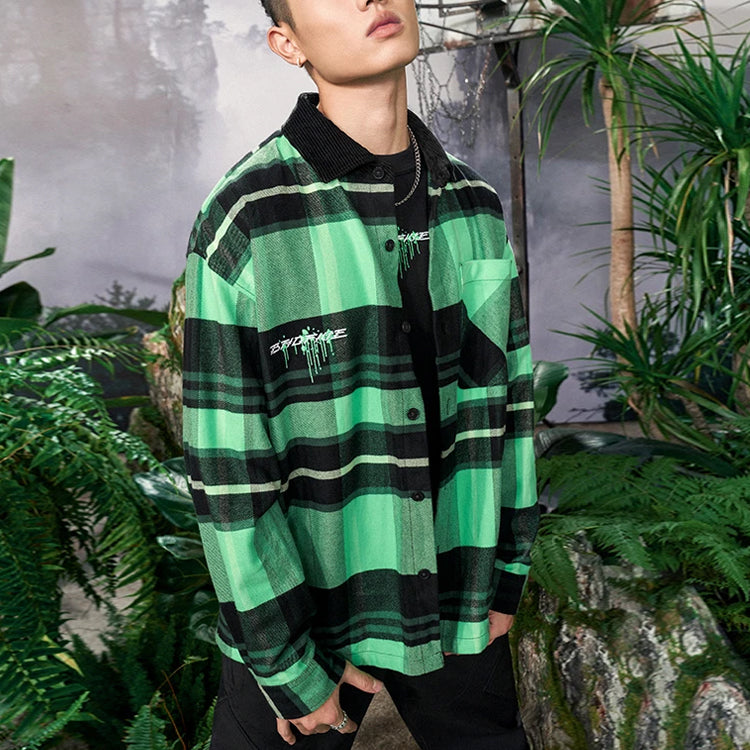 Li-Ning BADFIVE Sports Basketball Series Plaid Loose Fleece Lined Long Sleeves Shirt 'Green' ASHS005-1