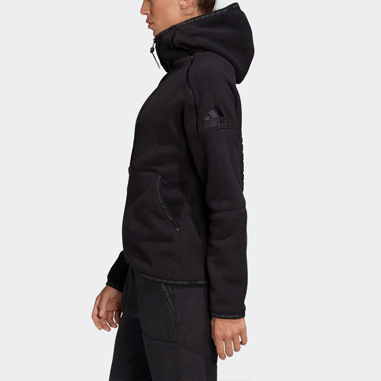 (WMNS) adidas Knitting Hooded Jacket Black DX7778
