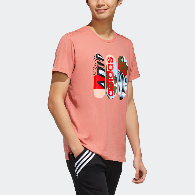 adidas neo Casual ribbed Round Neck Printing Short Sleeve Pink FK9916
