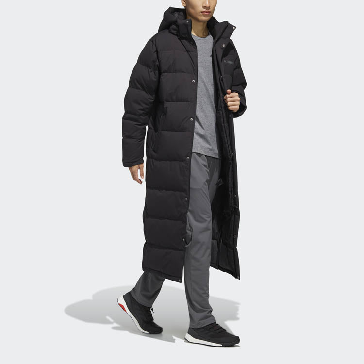 adidas Xplr Dwn Bench Stay Warm Solid Color mid-length hooded down Jacket Black FJ9241
