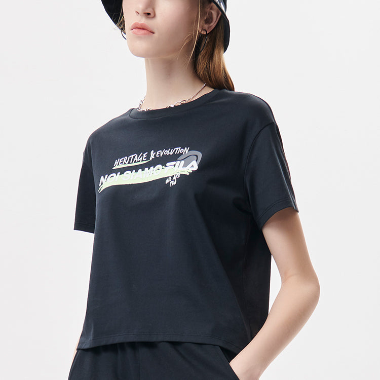 FILA FUSION Loose Sports Printing Knit Short Sleeve Black T11W131104F-BK