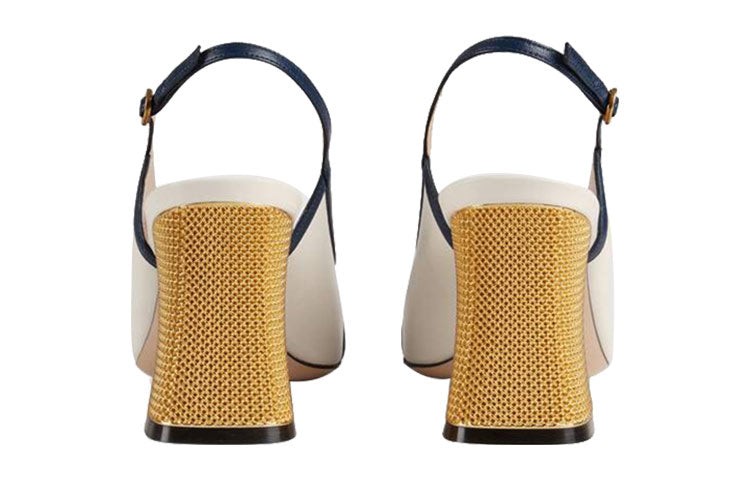 (WMNS) Gucci Leather Mid-Heel Slingback Pumps With Block heel 'White Navy' 608932-C9D10-9068