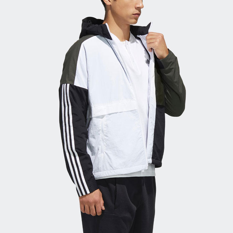 adidas O2 Wb Cb Fleece Lined Logo Casual Sports Hooded Jacket White FM9398