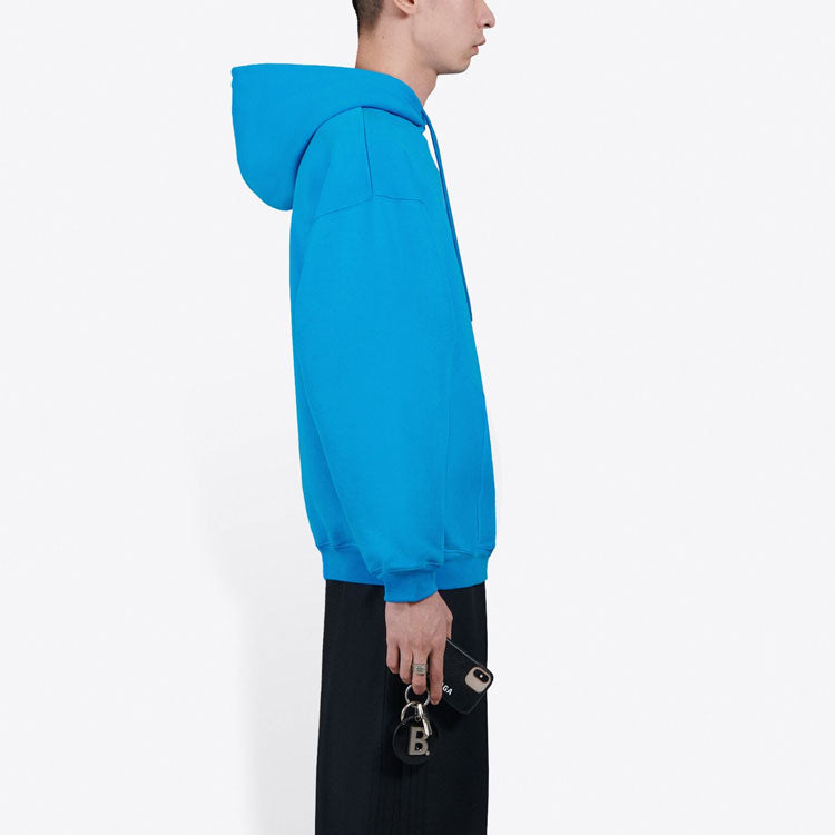 Men's Balenciaga FW21 Logo hooded Long Sleeves Blue 570811TIV557560