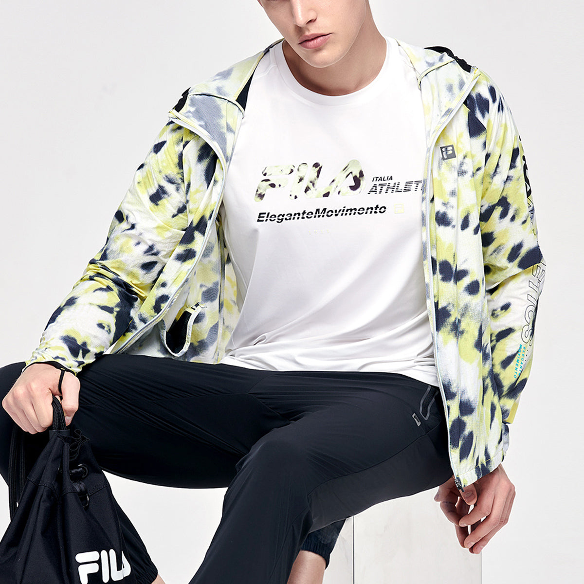 FILA Alphabet Logo Printing Elastic Sports Short Sleeve White A11M122102F-WT